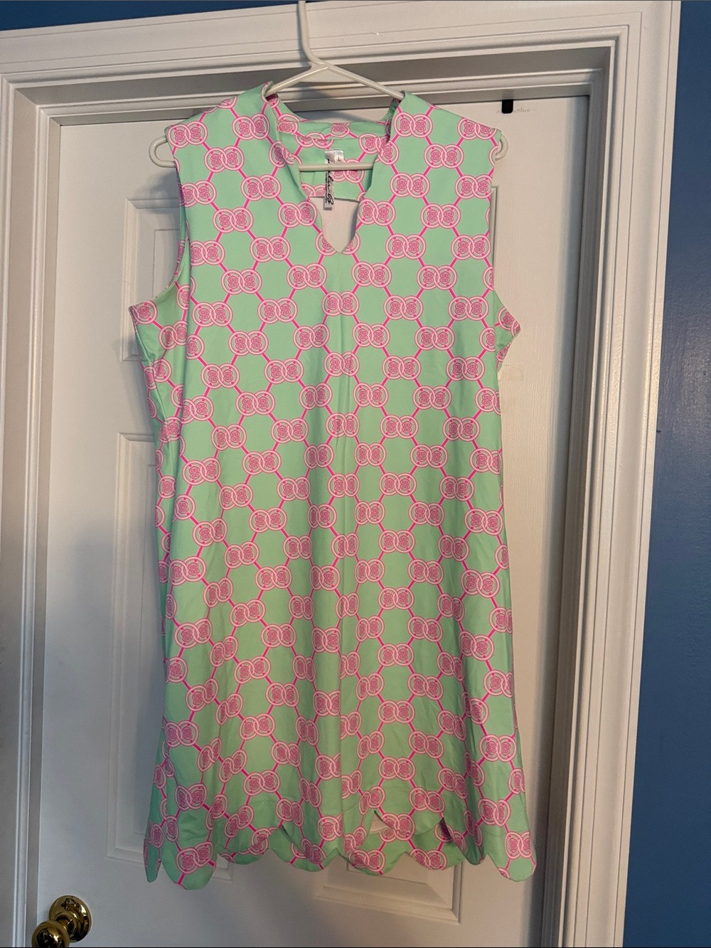 Lulu-B Mint and Pink Geometric Sleeveless Mini Dress